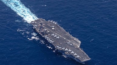 The USS George Bush in the Arabian Sea as the US enforces a naval blockade against Iran in the Strait of Hormuz. Centcom.