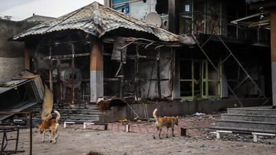 Burned commercial buildings which were set on fire by a mob during the violence after the assassination of Oromo's pop singer Hachalu Hundessa. AFP