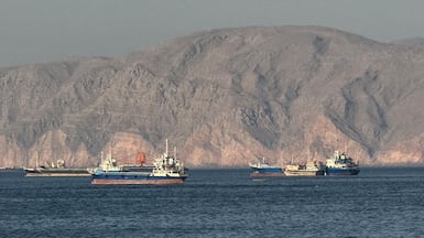 Ships anchored in the Strait of Hormuz, off Khasab on Oman’s northern Musandam Peninsula. AFP