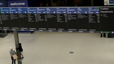 A desolate Waterloo railway station on Saturday on the third day of UK rail strikes this week. AP