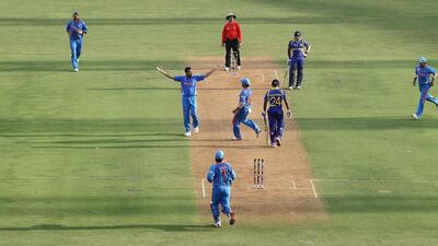 Zaheer Khan of India celebrates after taking the wicket of Chamara Kapugedera. Getty Images