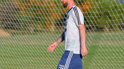 Argentina's Lionel Messi walks off the field after training. AFP
