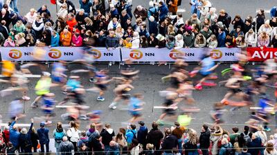 Marathon runners on the Erasmus Bridge during the 43rd edition of the Marathon Rotterdam in Rotterdam, Netherlands. EPA