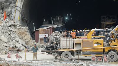 Preparations under way to rescue the workers in the collapsed tunnel in Uttarkashi, India. Reuters