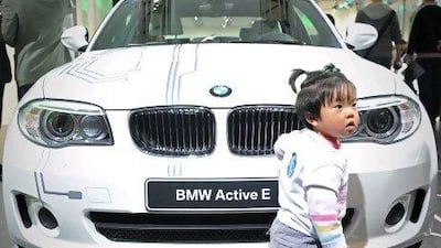 The Active-E , an electric car made by German car manufacturer BMW, at the Shanghai Auto Show in Shanghai last April.
