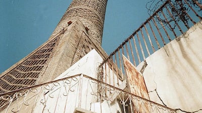This picture taken in March 1998 shows the leaning minaret of the Great Mosque in Mosul, north of Baghdad. AFP