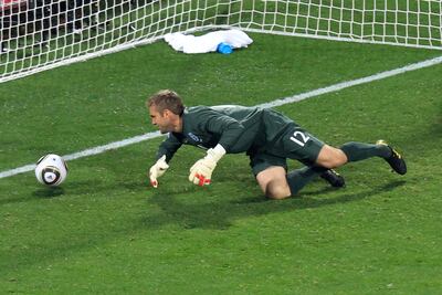 Robert Green misjudges the ball and lets in a goal during the 2010 Fifa World Cup Group C match between England and the United States at the Royal Bafokeng Stadium in Rustenburg, South Africa, on June 12, 2010. Getty