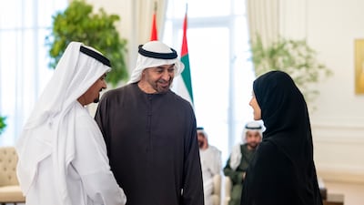 Sheikh Mohamed speaks to a pupil. Abdulla Al Bedwawi / UAE Presidential Court