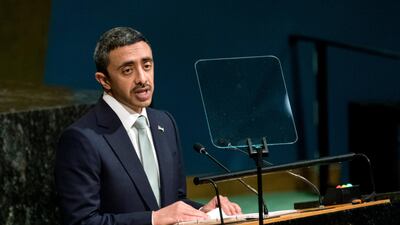United Arab Emirates Foreign Minister Sheikh Abdullah bin Zayed at the United Nations General Assembly. Craig Ruttle / AP