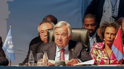 UN General Secretary Antonio Guterres at the Brics Summit in Johannesburg on Thursday. AP