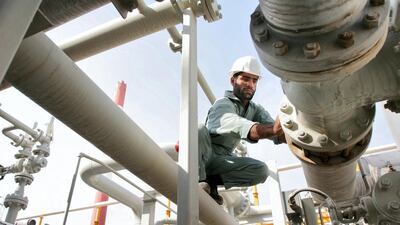 An Iranian worker checks pipes on phases 2-3 of the South Pars gasfield in Assaluyeh on Iran's Persian Gulf coast on May 27, 2006. Reuters