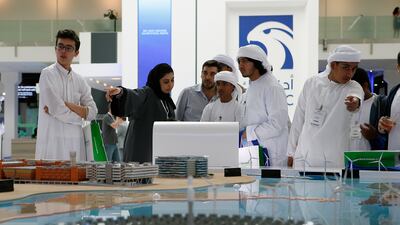 Schoolchildren at the World Future Energy Summit. The conference will discuss issues such as sustainability and the use of renewable energy. Ravindranath K / The National