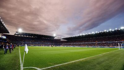 A general view of the pitch at the Jan Breydel Stadium in Bruges, Belgium on Wednesday during the Champions League contest between Club Brugge and Manchester United. Carl Recine / Action Images / Reuters