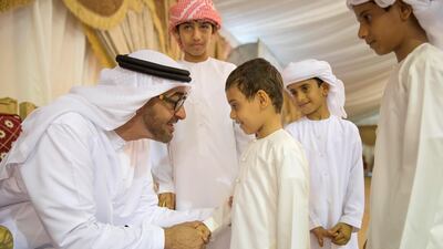 Sheikh Mohammed bin Zayed, Crown Prince of Abu Dhabi and Deputy Supreme Commander of the UAE Armed Forces, offers condolences to the son of martyr Mohammed Saeed Al Hassani , who passed away while serving with the UAE Armed Forces in Yemen. Mohamed Al Hammadi / Crown Prince Court - Abu Dhabi