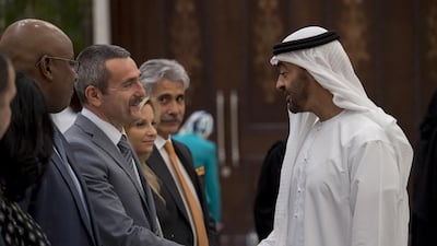 Sheikh Mohammed bin Zayed, Crown Prince of Abu Dhabi and Deputy Supreme Commander of the Armed Forces, receives Emirates Red Crescent employees and supporters during an iftar reception at Al Bateen Palace. Rashed Al Mansoori / Crown Prince Court – Abu Dhabi