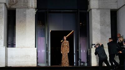 Demi Moore arrives for the premiere of the short film The Tiger, directed by Spike Jonze and Halina Reijn, featuring the first looks by Gucci's new creative director, Demna, in Milan, northern Italy. AP