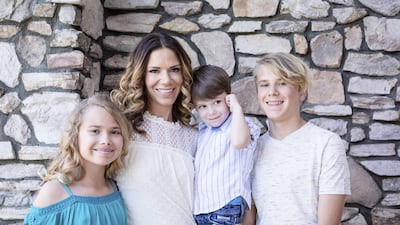 Parenting blogger Kristina Kuzmic, a 38-year-old Croatian-born American, who has three children, sons Luka (R) 14, and Ari, three, as well as daughter Matea (L) 12.