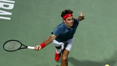 Switzerland’s Roger Federer improved his record over Novak Djokovic to 2-1 in Dubai after his win in the semi-finals on Frida, February 28, 2014. Karim Sahib / AFP