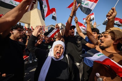 Protesters in Baghdad mark the anniversary of the 2019 anti-government demonstrations. AFP
