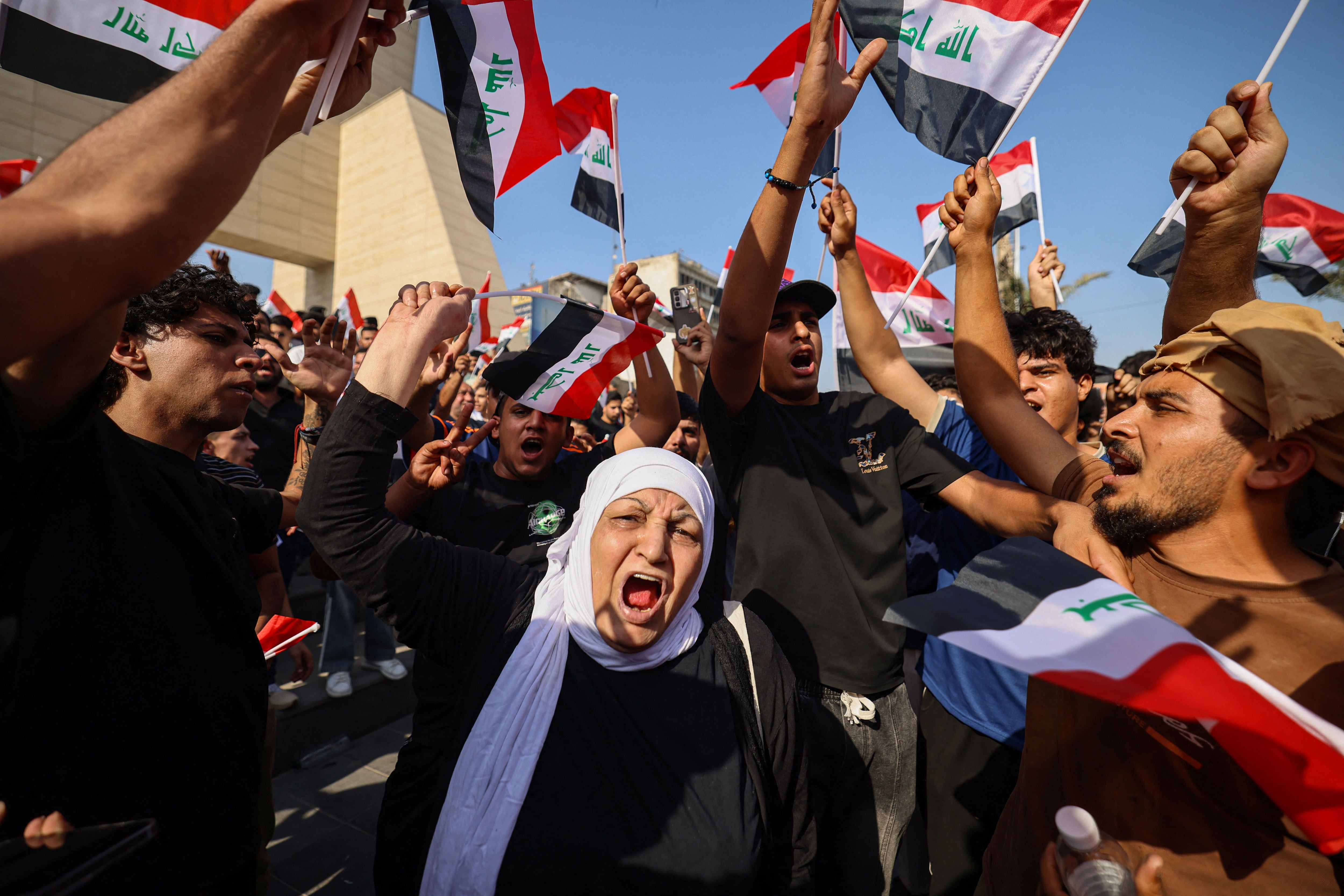 Protesters in Baghdad mark the anniversary of the 2019 anti-government demonstrations. AFP