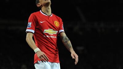 Manchester United winger Angel Di Maria reacts during a Premier League match in January. Peter Powell / EPA / January 11, 2015