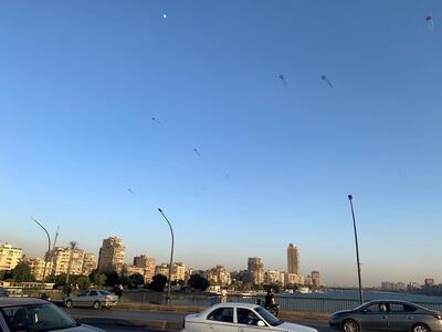 Kites flying over the Nile in Cairo. Hamza Hendawi for The National.