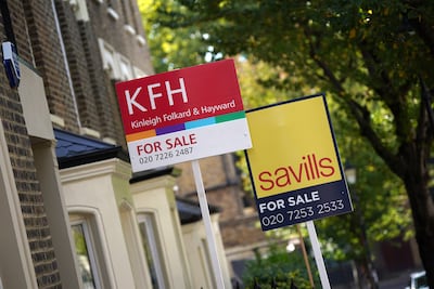 'For Sale' signs in Islington, north London. Property in Britain’s south-east remains the economy's last working engine. PA