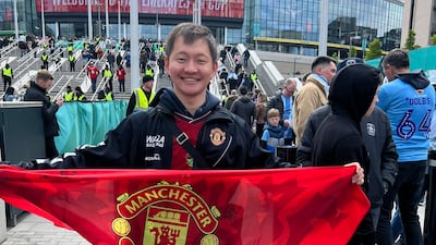 Ochirvaani Batbold cycled through China, Kazakhstan, Uzbekistan, Azerbaijan, Iran, Turkey, Greece, North Macedonia, Kosovo, Montenegro, Croatia, Hungary, Austria, Germany, Switzerland, France and then finally England to see Manchester United in action at Wembley. Photo: Andy Mitten