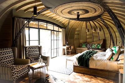 Guest bedroom at Bisate Lodge, Wilderness Safaris, Rwanda. Photo by David Crookes