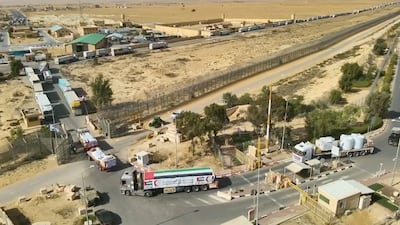 View of what the Israeli military says are lorries carrying humanitarian aid being transported to Gaza, at a location given as the Nitzana border crossing. Reuters