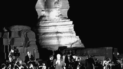 American singer Frank Sinatra played in front of the Sphinx in Giza on September 27, 1979. AP