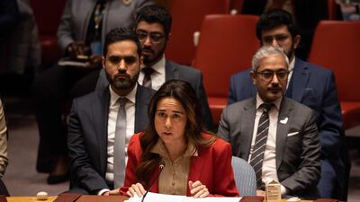 Lana Nusseibeh, the UAE ambassador to the UN, addresses the Security Council in February. AFP