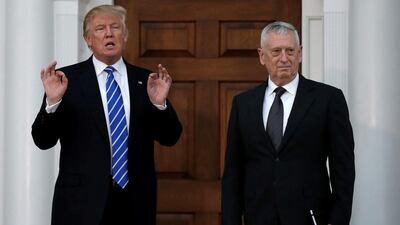 US president-elect Donald Trump with retired Marine general James Mattis after a meeting at the Trump National Golf Club in Bedminster, New Jersey, on November 19, 2016. Mike Segar / Reuters