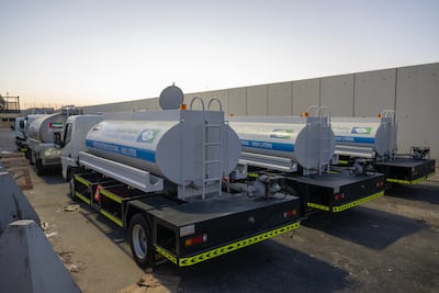 Nine water tankers have been sent by the UAE to support the basic needs of civilians. Photo: Wam