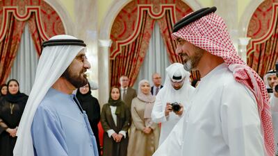 Sheikh Mohammed bin Rashid, Vice President and Ruler of Dubai, meets Sheikh Ammar bin Humaid Al Nuaimi at Zabeel Palace. Photo: Dubai Media Office