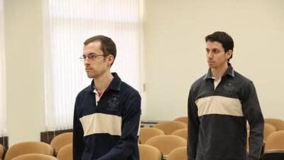 American hikers Shane Bauer (left) and Josh Fattal in court in Tehran in February. Iranian president Mahmoud Ahmadinejad said on September 13 that the two will soon be released. REUTERS / PRESS TV