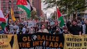 Pro-Palestinian activists take part in a protest on Nakba Day in New York. AFP