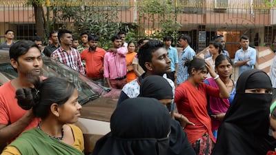 Mourners gather outside the residence of Bollywood actress Sridevi Kapoor in Mumbai. Punit Paranjpe / AFP Photo