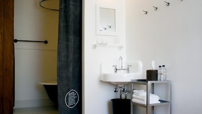 The room bath corner at Ace Hotel Portland in Oregon. Courtesy Ace Hotel