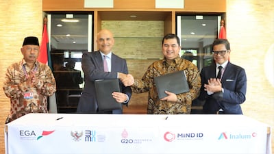 The agreement was signed by Abdulnasser Bin Kalban, chief executive of EGA, and Hendi Prio Santoso, president director of Inalum at the G20 Summit in Bali, Indonesia. Photo: EGA
