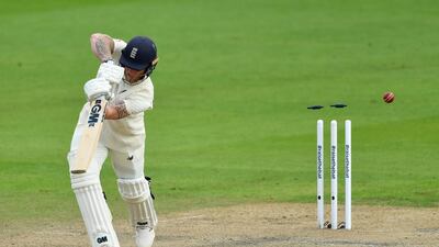 England batsman Ben Stokes is bowled out by Pakistan's Mohammad Abbas. AP