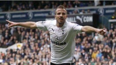Tottenham Hotspur's Rafael Van der Vaart had a bit of a tumble while celebrating his goal against Blackburn Rovers in the Spurs 2-0 win on Sunday.