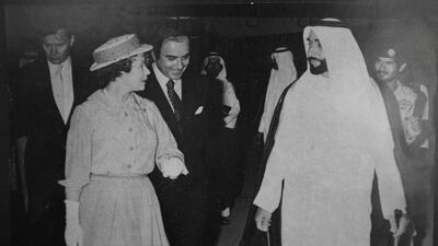 A photograph of Queen Elizabeth with Sheikh Zayed, the UAE's Founding Father during a state visit to the country in 1979. Courtesy: Zaki Anwar Nusseibeh