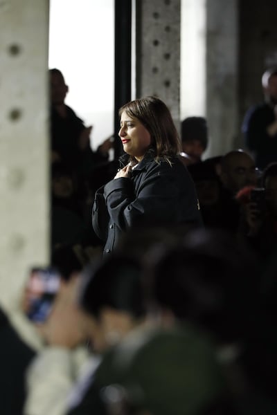 Sheikha Hoor al Qasimi takes the catwalk bow at Qasimi's autumn / winter 2020 show in London. Courtesy Qasimi