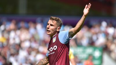 Lucas Digne gestures during the match at Villa Park. AP