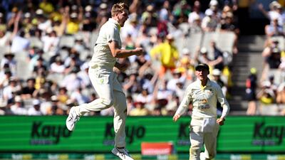 Australia's Cameron Green celebrates dismissing South African batsman Marco Jansen. AFP