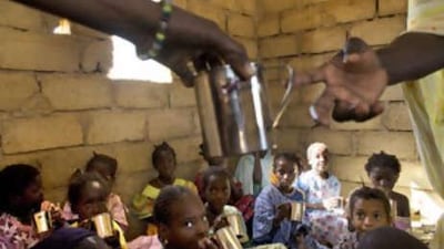 Food is distributed at a charity food centre in Dar Salaam, Mauritania, which partly supported by donations from the UAE.