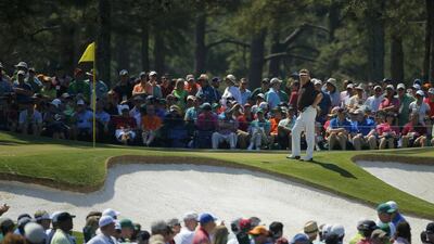 Spain's Miguel Angel Jimenez waits to putt on the seventh green during the third round of the Masters golf tournament at the Augusta National Golf Club in the United States. Brian Snyder / Reuters