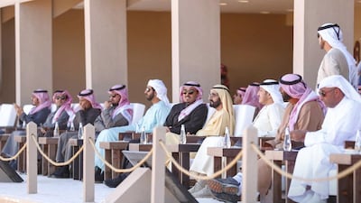 Sheikh Mohammed bin Rashid watches his son take part in the Two Holy Mosques Endurance Cup in Al Ula, Saudi Arabia. Twitter/ @HamdanMohammed