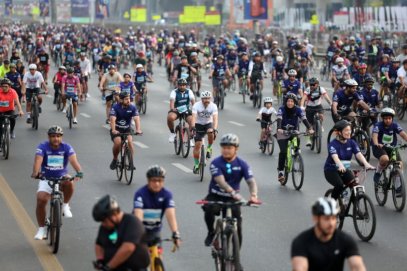 Cyclists can take part in Dubai Ride on Sheikh Zayed Road, as part of the Dubai Fitness Challenge. Chris Whiteoak / The National